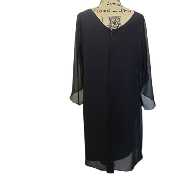 Navy Tunic Style Dress With Sheer Sleeves - Picture 2 of 4